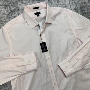 J Crew Dress Shirt Mens 17.5 36 Slim Pink Striped Ludlow Button Up Stretch NEW